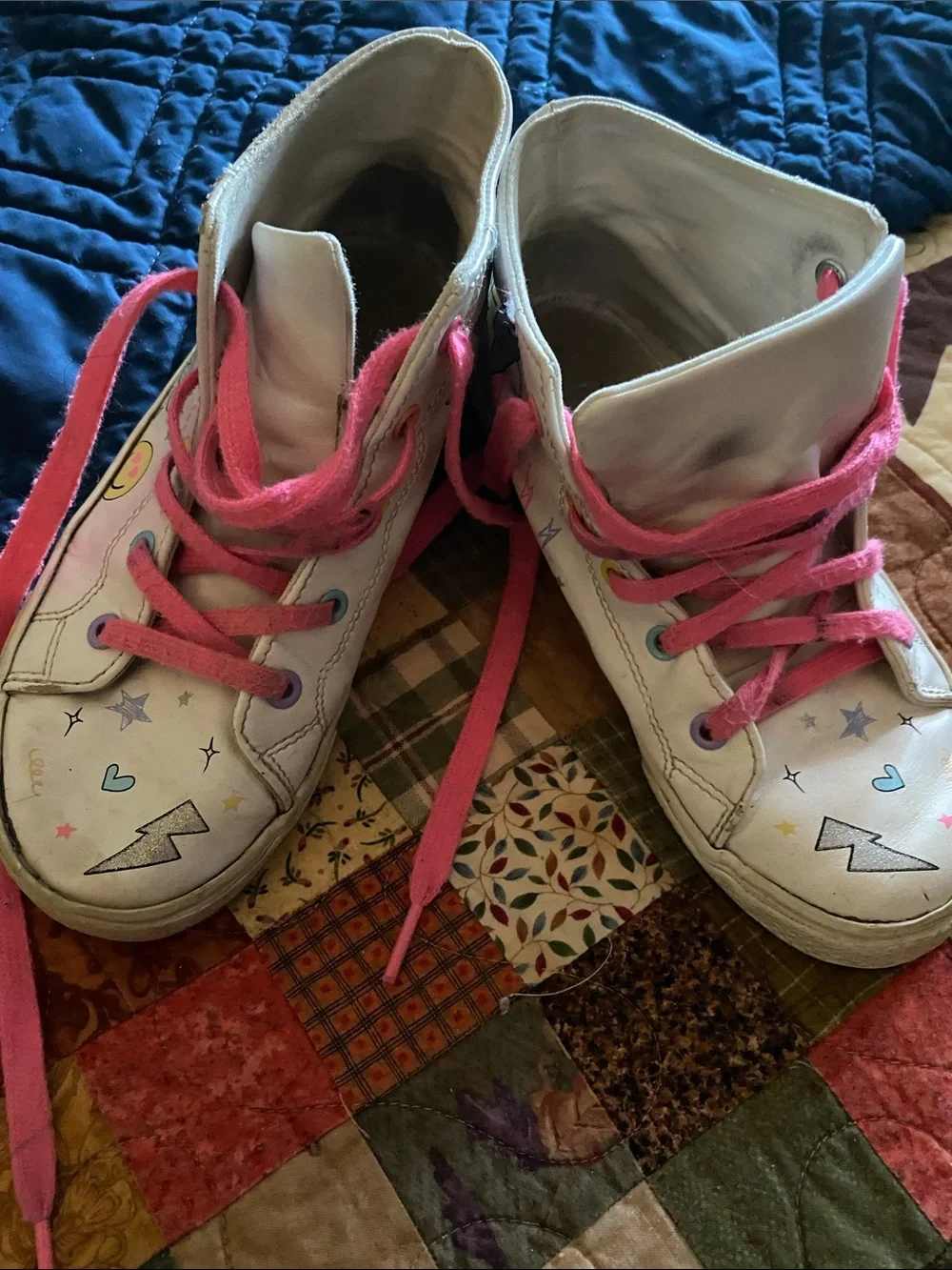 Kids Pink Lace-Up High Top Sneakers with Rainbow Unicorn Details